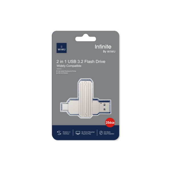 فلاش ميموري WIWU Infinite 2in1 USB3.2 بسعة 256GB - نقل بيانات سريع بين الكمبيوتر والهاتف