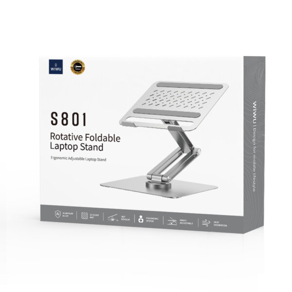 حامل لابتوب قابل للطي من WIWU موديل S801 ألومنيوم وحديد فضي