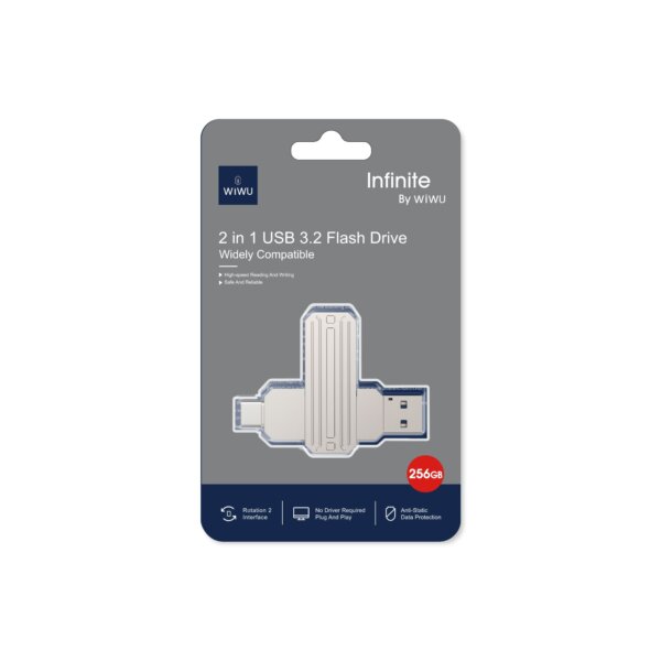 usb 3.2 فلش درايف 512 جيجا WIWU Infinite 2in1 USB3.2 Flash Drive 512GB فضي