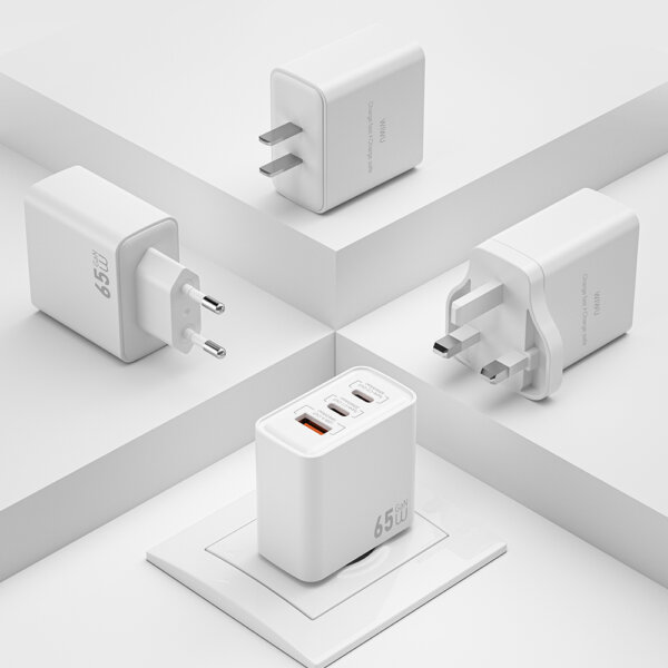 شاحن سريع 65 واط WIWU Essen GaN بمنفذ USB-A وUSB-C مزدوج لشحن سريع