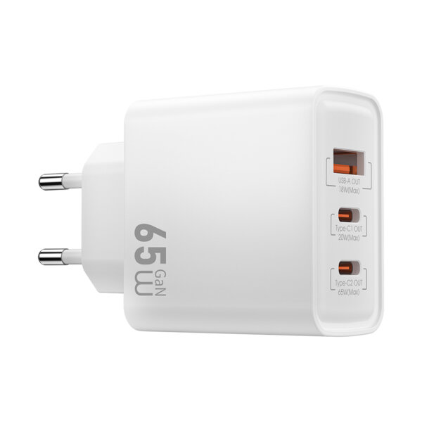 شاحن سريع 65 واط WIWU Essen GaN بمنفذ USB-A وUSB-C مزدوج لشحن سريع