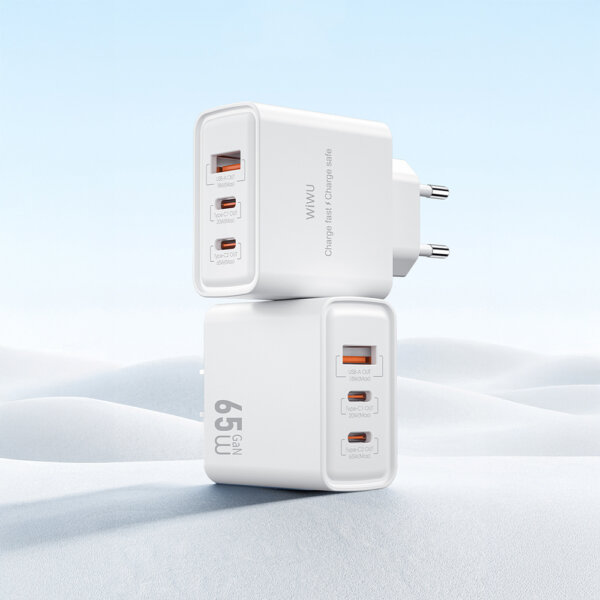 شاحن سريع 65 واط WIWU Essen GaN بمنفذ USB-A وUSB-C مزدوج لشحن سريع