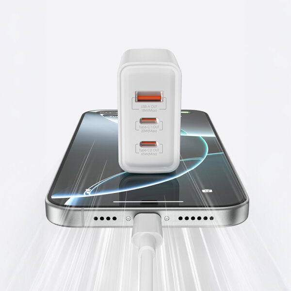 شاحن سريع 65 واط WIWU Essen GaN بمنفذ USB-A وUSB-C مزدوج لشحن سريع