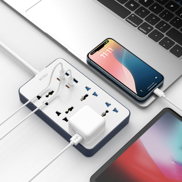 شريط طاقة GaN 20 واط من WIWU بمنفذ 11 في 1 مع منافذ USB-C و USB-A و AC