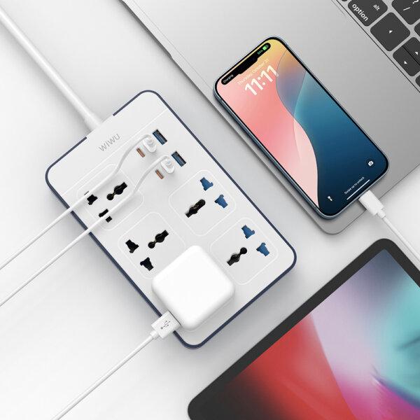 شريط طاقة GaN 20 واط من WIWU بمنفذ 11 في 1 مع منافذ USB-C و USB-A و AC