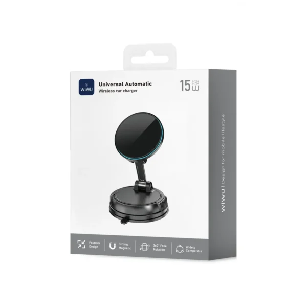 شاحن سيارة لاسلكي 15 واط WIWU شاحن سيارة لاسلكي بقوة 15 واط مع كوب امتصاص مزدوج