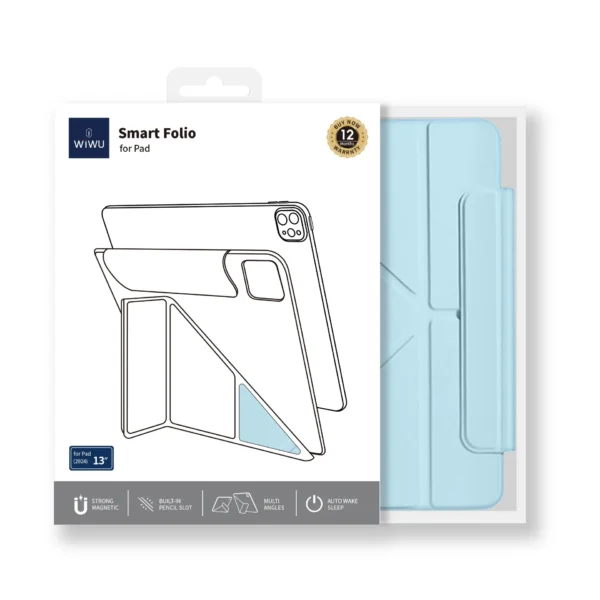ipad-pro-11-smart-folio-case-blue-1.webp غطاء آيباد برو 11 بوصة 2024 WIWU Smart Folio مغناطيسي مع حامل متعدد الزوايا - حقيبة لابتوب عمودية WIWU Alpha 11 بوصة