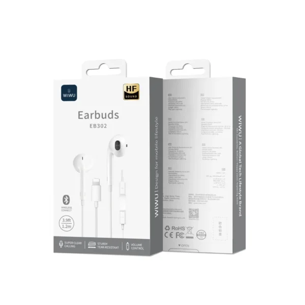 سماعات وايو بلوتوث WIWU Lightning earbuds 302 بربط مباشر ونافذة منبثقة للاتصال
