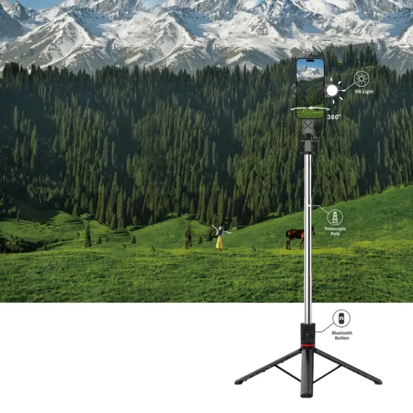 حامل ثلاثي لـ السيلفي WIWU Wi-SE015 بارتفاع 1.8م مع ضوء أمامي وبلوتوث - أسود