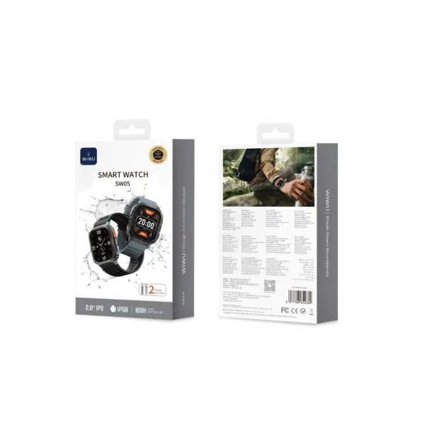 ساعة ذكية WIWU SW05 شاشة 2.0 بوصة بطارية 410mAh مقاومة للماء IP68 مع مكالمات بلوتوث - حقيبة لابتوب عمودية WIWU Alpha 11 بوصة