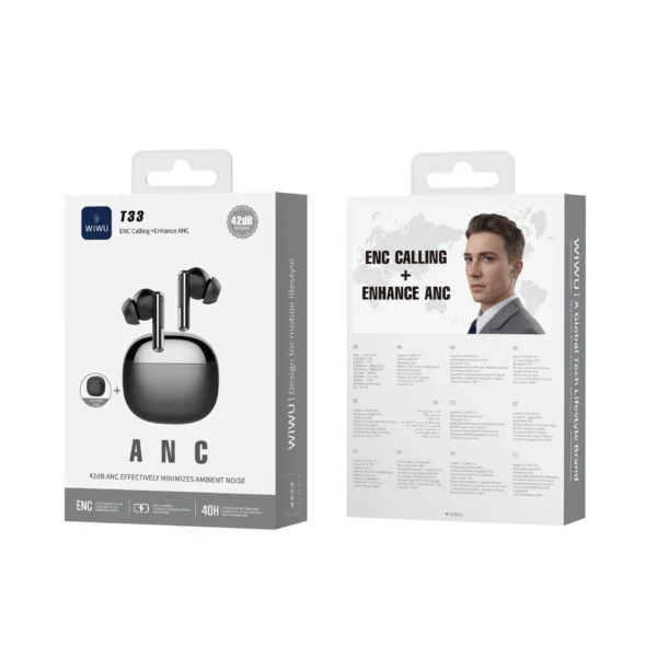 سماعة WIWU T33 أسود مع إلغاء الضوضاء والاتصال