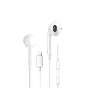 سماعات أذن وايو 303 بسلك نوع C أبيض - تشغيل مباشر بدون بلتوث صوت استريو مع ميكروفون مدمج لدعم المكالمات الهاتفية