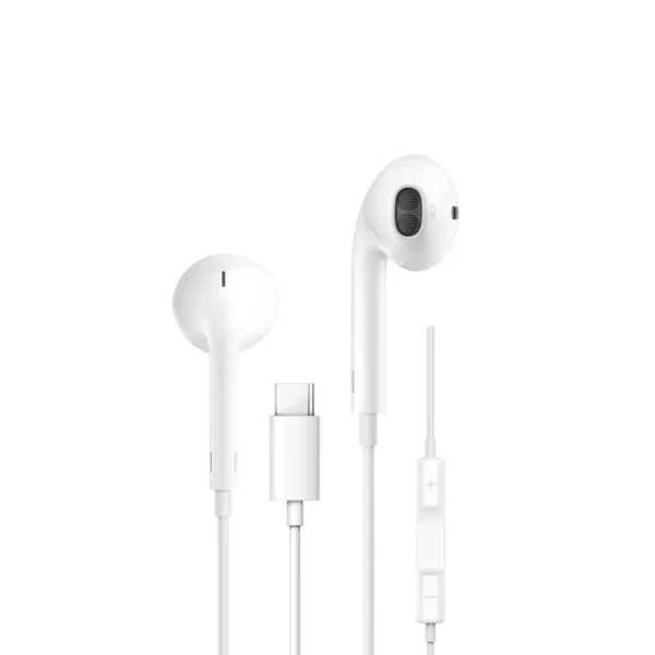 سماعات أذن وايو 303 بسلك نوع C أبيض - تشغيل مباشر بدون بلتوث صوت استريو مع ميكروفون مدمج لدعم المكالمات الهاتفية