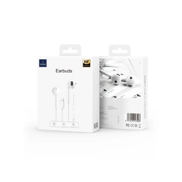 سماعات أذن وايو 303 بسلك نوع C أبيض - تشغيل مباشر بدون بلتوث صوت استريو مع ميكروفون مدمج لدعم المكالمات الهاتفية