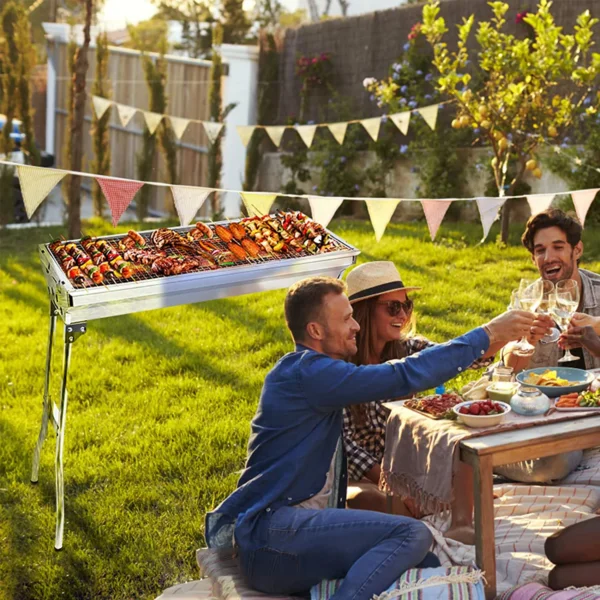 جريل فحم ستانلس ستيل قابلة للطي – محمولة للشواء الخارجي والتخييم بسعة كبيرة