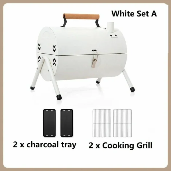 جريل فحم محمول 2 في 1 – تصميم مزدوج للشوي والتدخين مع مقبض حمل