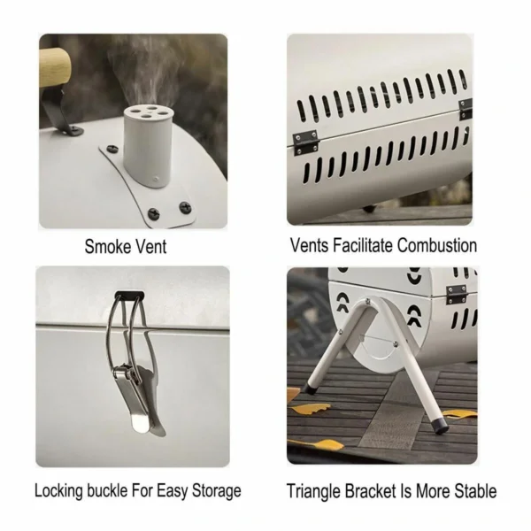 جريل فحم محمول 2 في 1 – تصميم مزدوج للشوي والتدخين مع مقبض حمل