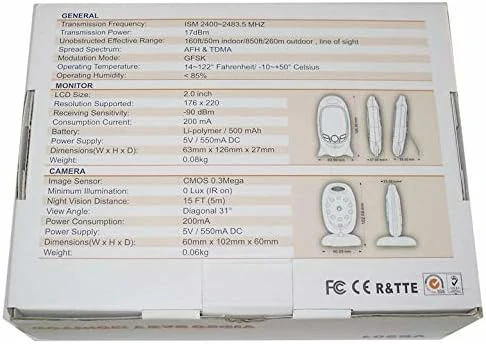 جهاز مراقبة الأطفال بالفيديو – شاشة 2.0 بوصة مع رؤية ليلية وتحدث ثنائي الاتجاه