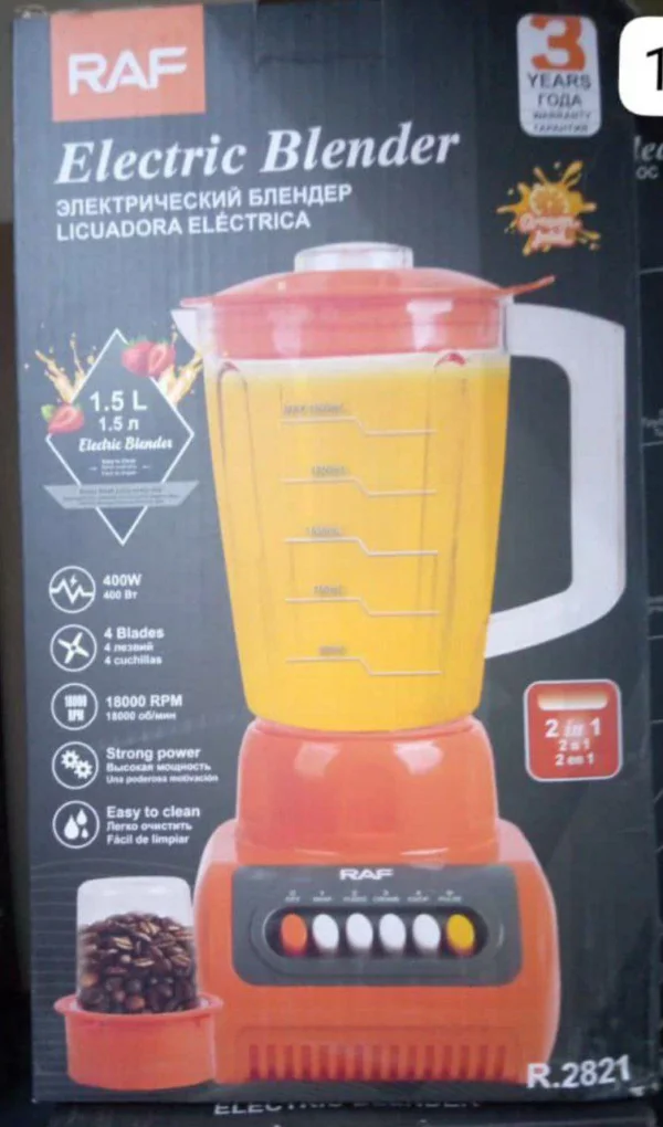 خلاط RAF  سعة 1.5 لتر – مع مطحنة 2 في 1سرعة دوران 18000 دورة/دقيقة