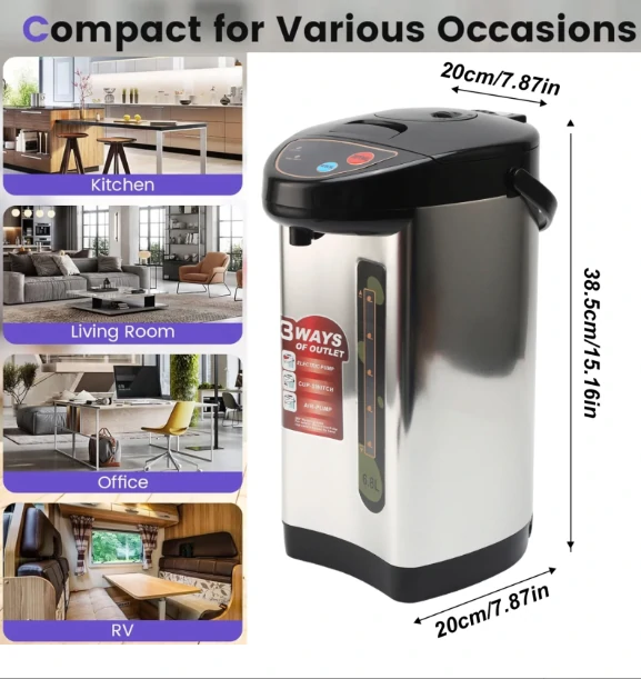 سخان ماء كهربائي سعة 6.8 لتر من الستانلس ستيل مع خاصية الحفاظ على السخونة