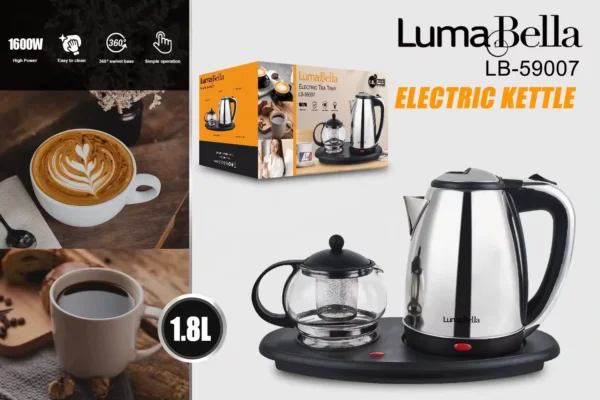 طقم كتيل مع ابريق و صينية كهربائية Luma Bella  بقوة 1600 واط