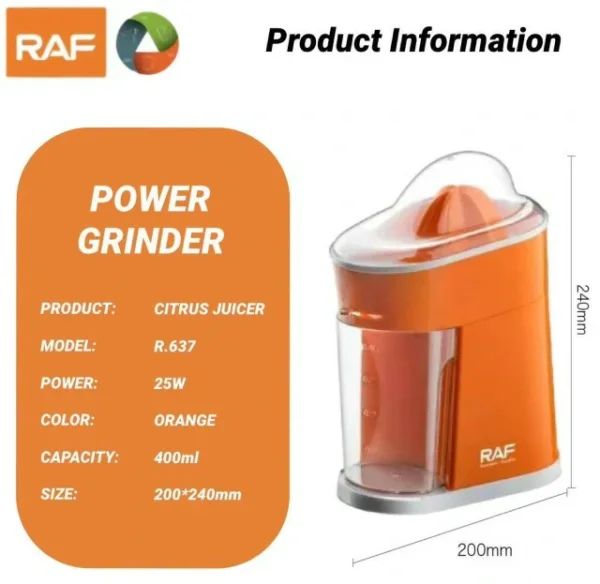 عصارة حمضيات كهربائية RAF سعة 400 مل – استخراج قوي و سهل