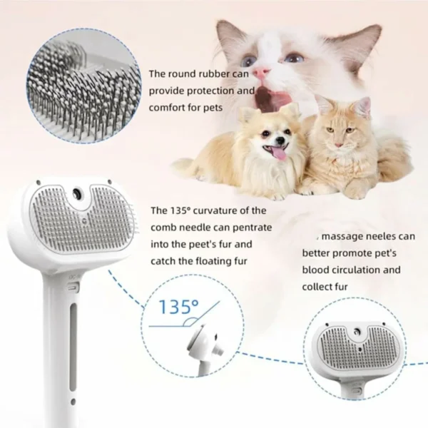 فرشاة عناية بالحيوانات الأليفة 3 في 1 مع بخاخ رذاذ (8) فرشاة عناية بالحيوانات الأليفة 3 في 1 مع بخاخ رذاذ