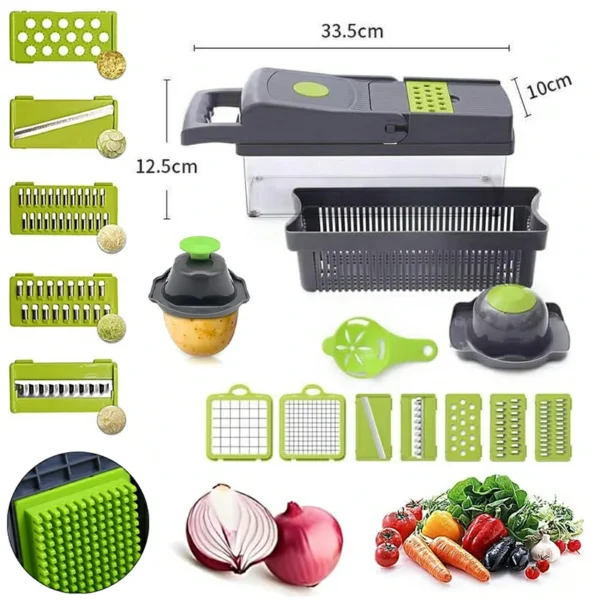قطّاعة وخلاطة خضار متعددة الاستخدام 14 قطعة – تقطيع، بشر، وتكعيب بسرعة وسهولة (13) قطّاعة وخلاطة خضار متعددة الاستخدام 14 قطعة – تقطيع، بشر، وتكعيب بسرعة وسهولة