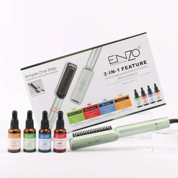 مشط تمليس الشعر 2 في 1 من ENZO سيراميك تورمالين مع اربع سيرومات