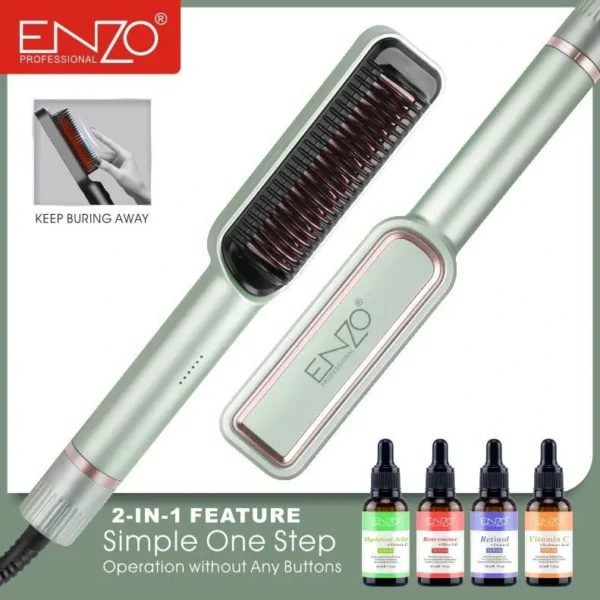 مشط تمليس الشعر 2 في 1 من ENZO سيراميك تورمالين مع اربع سيرومات