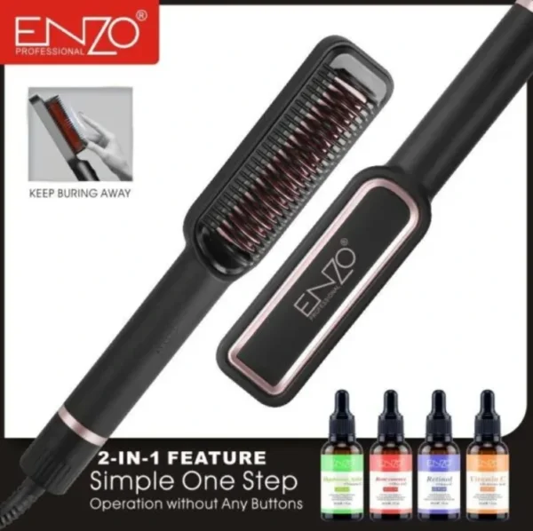 مشط تمليس الشعر 2 في 1 من ENZO سيراميك تورمالين مع اربع سيرومات