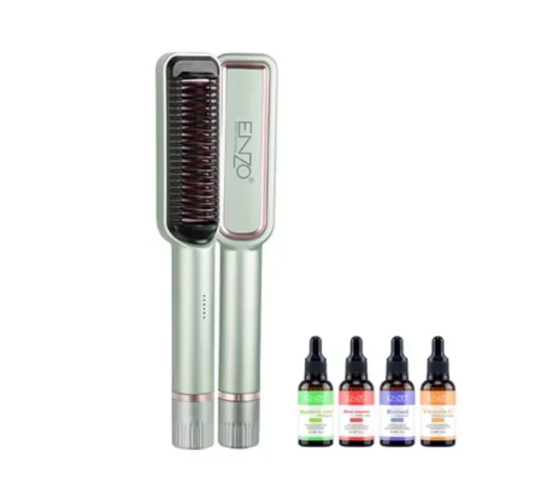 مشط تمليس الشعر 2 في 1 من ENZO سيراميك تورمالين مع اربع سيرومات