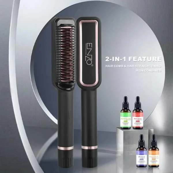 مشط تمليس الشعر 2 في 1 من ENZO سيراميك تورمالين مع اربع سيرومات