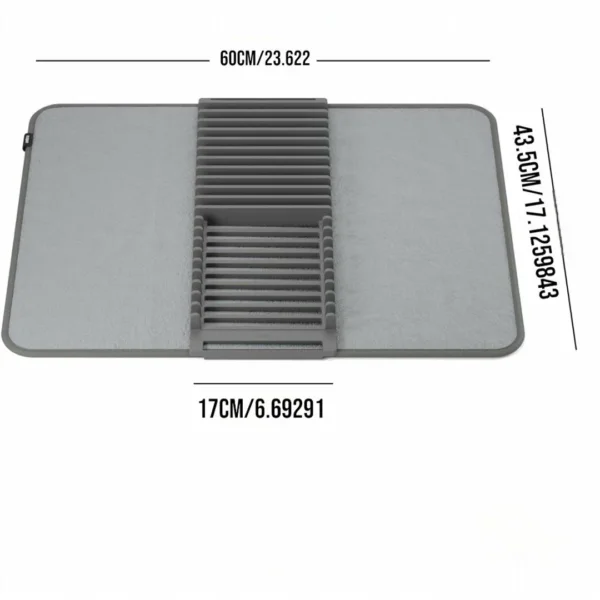 مفرش تجفيف صحون مايكروفايبر مع رف قابل للإزالة – طقم قطعتين لتنظيم المطبخ