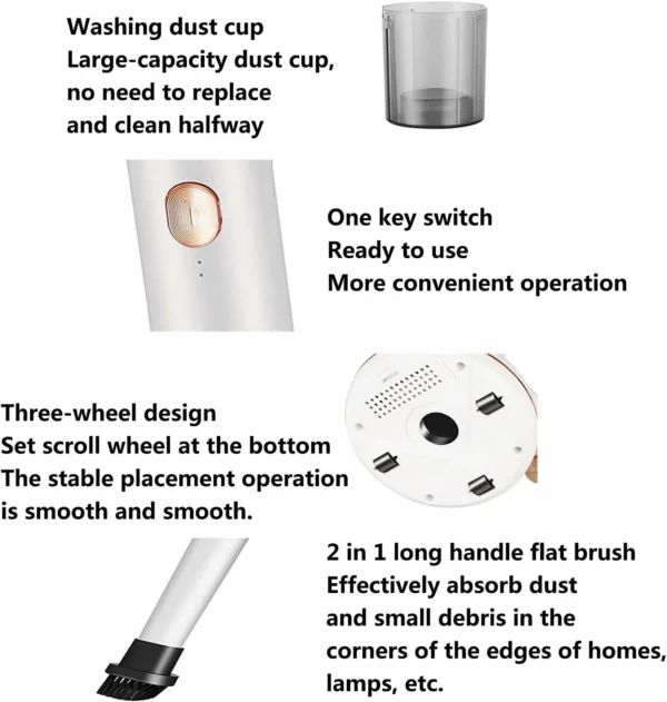 مكنسة إزالة عث الغبار اللاسلكية مع تعقيم UV – شفط قوي