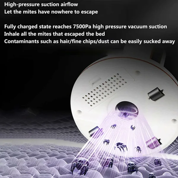 مكنسة إزالة عث الغبار اللاسلكية مع تعقيم UV – شفط قوي