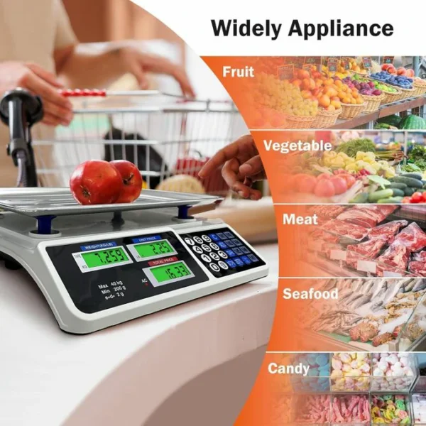 ميزان إلكتروني لحساب السعر سعة 40 كجم بشاشة LCD و إضاءة ليلية