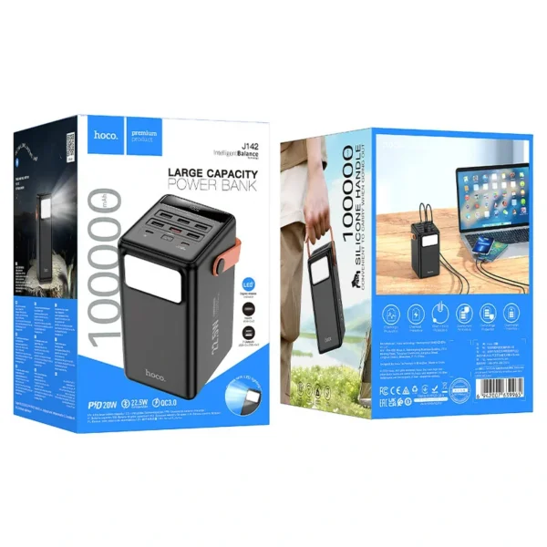 باور بانك Hoco سعة 100000m Ah و كشاف 8 منافذ (Type-C + 6 USB)