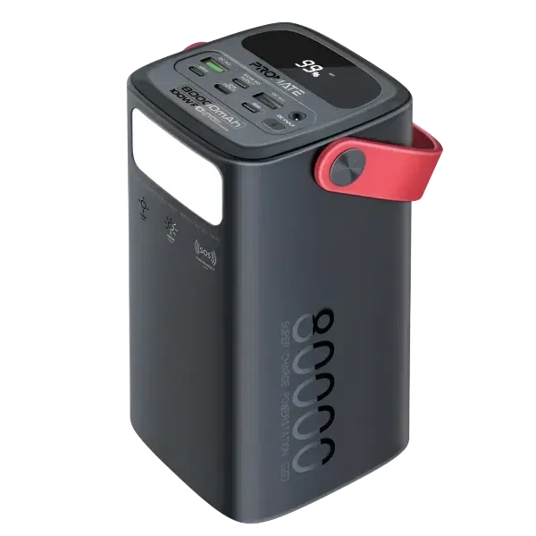 باور بانك Promate سعة 80000mAh شحن سريع 65W PD – مع كشاف LED