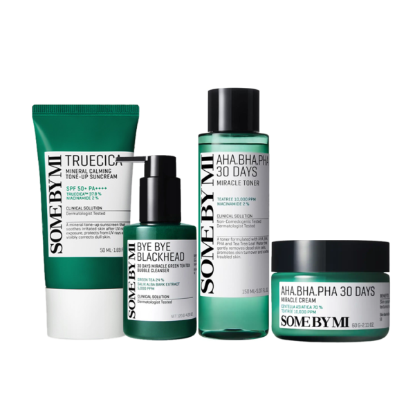 بكج المعجزة Some By Mi تنظيف المسام، الحبوب، التصبغات + واقي شمس - منتجات كورية بكج المعجزة Some By Mi تنظيف المسام، الحبوب، التصبغات + واقي شمس - منتجات كورية