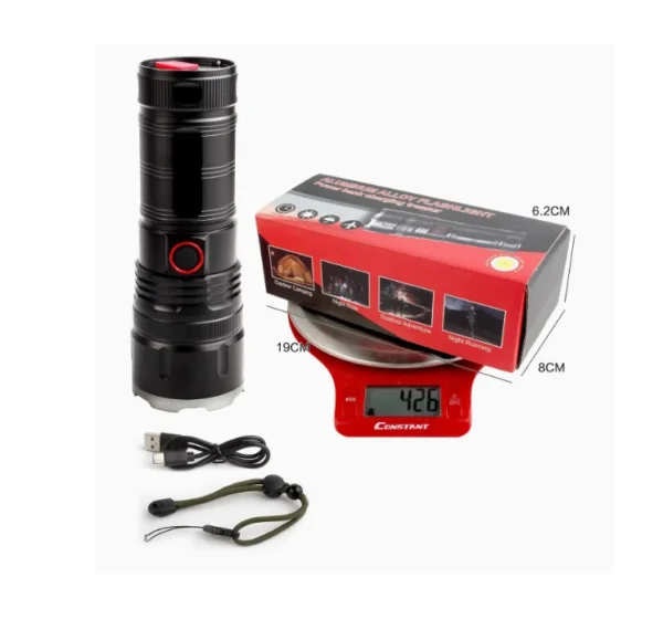 كشاف يدوي LED فائق القوة قابل للشحن Type-C مع باور بانك مع زووم تلسكوبي (11) كشاف يدوي LED فائق القوة قابل للشحن Type-C مع باور بانك و زووم تلسكوبي