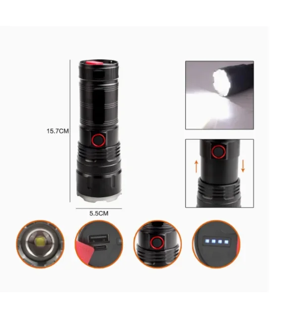 كشاف يدوي LED فائق القوة قابل للشحن Type-C مع باور بانك مع زووم تلسكوبي (12) كشاف يدوي LED فائق القوة قابل للشحن Type-C مع باور بانك و زووم تلسكوبي