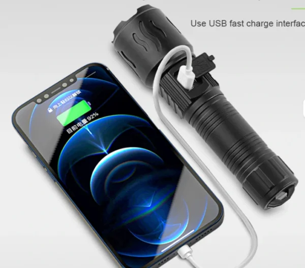كشاف يدوي LED قابل للشحن USB بقدرة عالية 1000 لومن مقاوم للماء IP65 (3) كشاف يدوي LED قابل للشحن USB بقدرة عالية 1000 لومن مقاوم للماء IP65