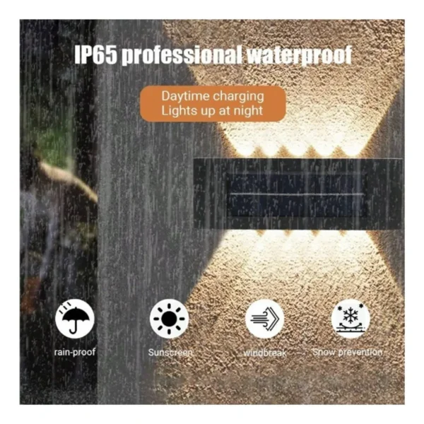 مصباح جداري شمسي LED خارجي مع حساس ضوء IP65 – إضاءة دافئة مقاومة للماء (3) مصباح جداري شمسي LED خارجي مع حساس ضوء IP65 – إضاءة دافئة مقاومة للماء