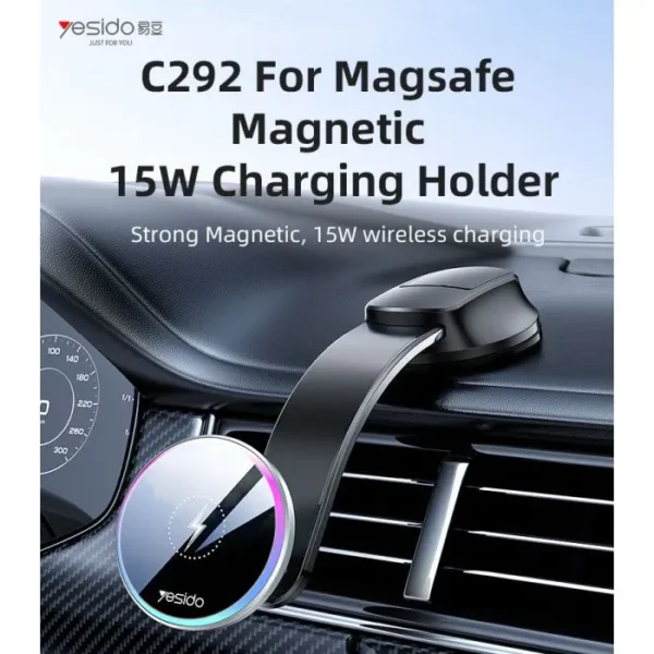 شاحن مغناطيسي لاسلكي C292 MagSafe 15W ذراع مرن للسيارة