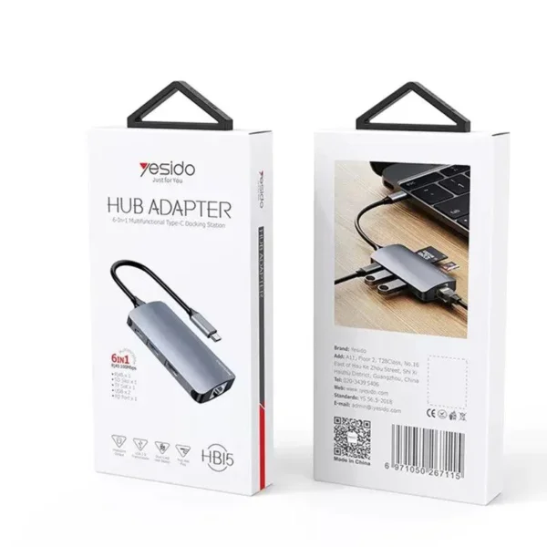 HB15 USB Hub من YESIDO (6 منافذ عملية USB،RJ45،SD،TF)