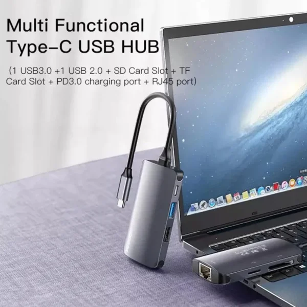 HB15 USB Hub من YESIDO (6 منافذ عملية USB،RJ45،SD،TF)