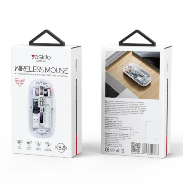 KB29 من YESIDO ماوس لاسلكي ثنائي الوضع 2.4G + Bluetooth