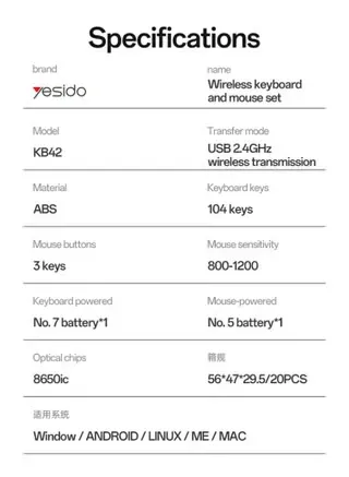 KB42 Arabic من YESIDO لوحة مفاتيح وماوس سلكي