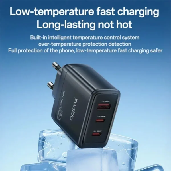 YC144C من YESIDO شاحن GaN سريع 65W متعدد المنافذ